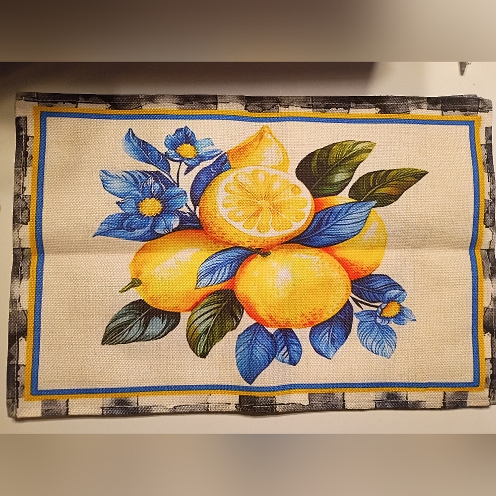 Bright Lemon Floral Kitchen Placemats  - Yellow & Blue Set Of 4